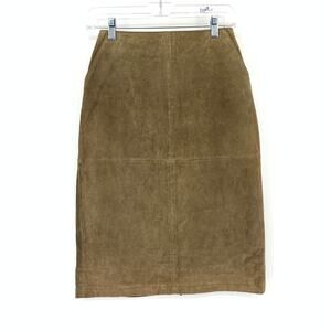 Vintage 90s Pencil Skirt Womens Apx Size 25" US 0 Brown Suede Leather